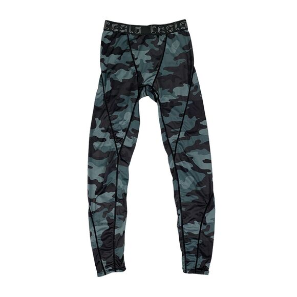 Tesla Leggings Mens Small Gray Camo Compression Base Layer Cool Dry Sports Pant - Picture 1 of 13
